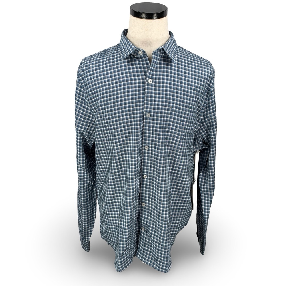 Mack Weldon Airflex Button Up Shirt Mens XL True Navy Gingham Seawool NWT New